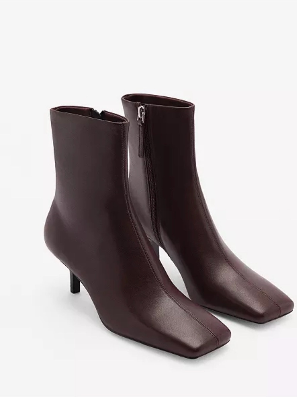 Mango Chocolate Brown Leather Kitten Heel Ankle Boots 37